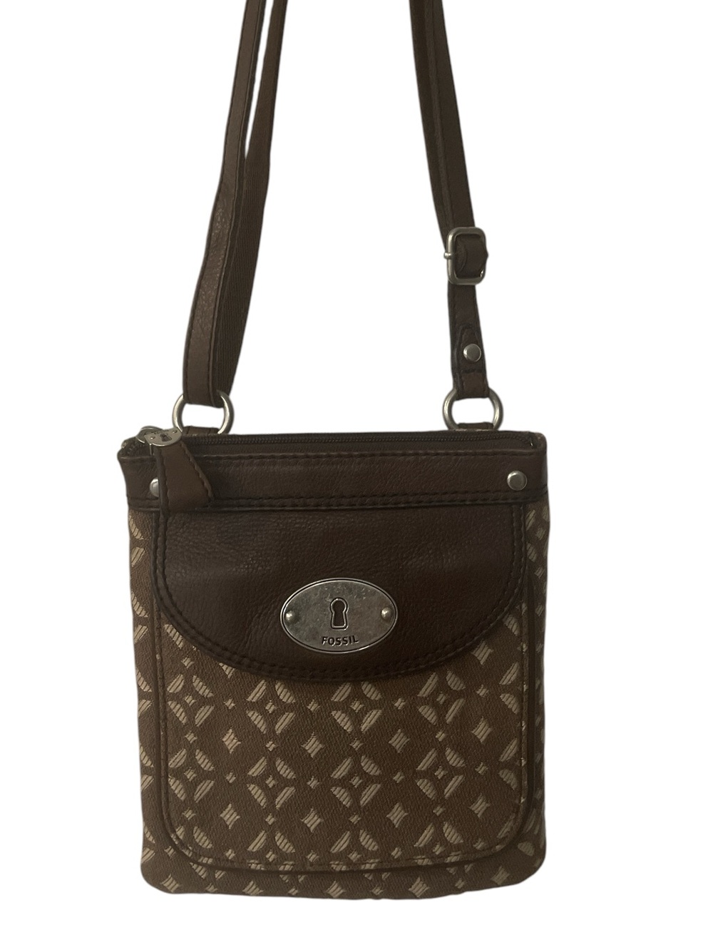 Fossil Dark Brown Signature Pattern Crossbody